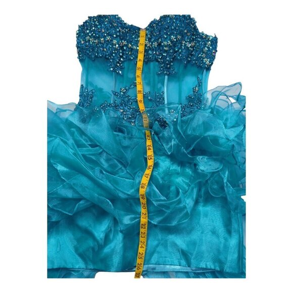 Alyce Paris Blue Strapless Embellished Salsa Style Formal Evening Gown Size 6 - Picture 8 of 11